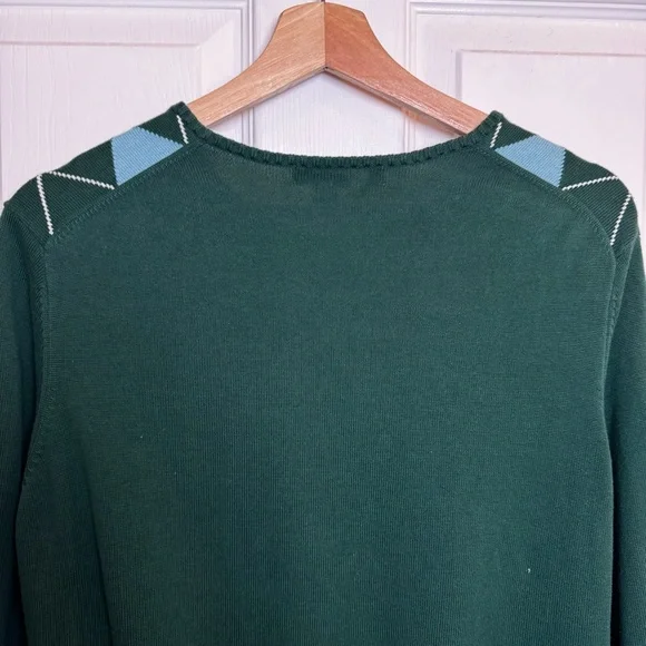 Lands’ End 100% Supima Cotton Argyle Cardigan Green Blue Women’s Size Large - Picture 10 of 11